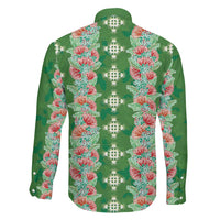 Hawaii Ohia Lehua Family Matching Off Shoulder Short Dress and Hawaiian Shirt Tropical Vibes Green LT05 - Polynesian Pride