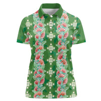 Hawaii Ohia Lehua Women Polo Shirt Tropical Vibes Green