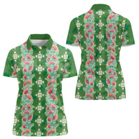 Hawaii Ohia Lehua Women Polo Shirt Tropical Vibes Green
