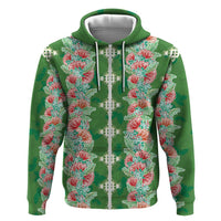 Hawaii Ohia Lehua Zip Hoodie Tropical Vibes Green