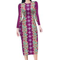 Hawaii Ohia Lehua Family Matching Long Sleeve Bodycon Dress and Hawaiian Shirt Tropical Vibes Fuchsia LT05 Mom's Dress Fuchsia - Polynesian Pride