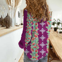 Hawaii Ohia Lehua Women Casual Shirt Tropical Vibes Fuchsia