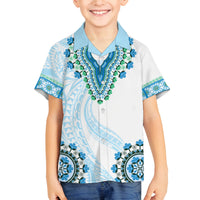 Africa Dashiki Family Matching Off Shoulder Maxi Dress and Hawaiian Shirt With Polynesian Pattern Blue Version LT05 Son's Shirt Blue - Polynesian Pride