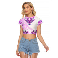 Africa Dashiki Raglan Cropped T Shirt With Polynesian Pattern Pink Version LT05 Female Pink - Polynesian Pride