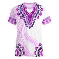Africa Dashiki Women V Neck T Shirt With Polynesian Pattern Pink Version LT05 Female Pink - Polynesian Pride