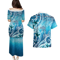 Polynesia World Ocean Day Couples Matching Puletasi and Hawaiian Shirt Ocean Style