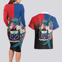 Samoa Couples Matching Long Sleeve Bodycon Dress and Hawaiian Shirt Humpback Whale Siapo Pattern