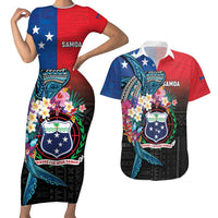 Samoa Couples Matching Short Sleeve Bodycon Dress and Hawaiian Shirt Humpback Whale Siapo Pattern