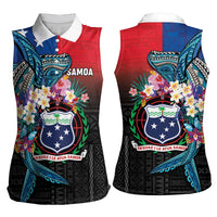 Samoa Women Sleeveless Polo Shirt Humpback Whale Siapo Pattern