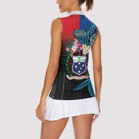 Samoa Women Sleeveless Polo Shirt Humpback Whale Siapo Pattern