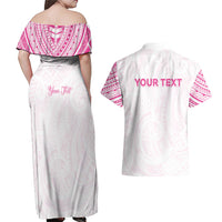 Personalised New Zealand Aotearoa Couples Matching Off Shoulder Maxi Dress and Hawaiian Shirt Nurse Tribal Pink Version LT05 - Polynesian Pride
