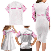 Personalised New Zealand Aotearoa Family Matching Long Sleeve Bodycon Dress and Hawaiian Shirt Nurse Tribal Pink Version LT05 - Polynesian Pride