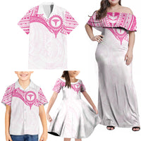 Personalised New Zealand Aotearoa Family Matching Off Shoulder Maxi Dress and Hawaiian Shirt Nurse Tribal Pink Version LT05 - Polynesian Pride