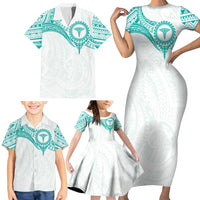 Personalised New Zealand Aotearoa Family Matching Short Sleeve Bodycon Dress and Hawaiian Shirt Nurse Tribal Teal Version LT05 - Polynesian Pride