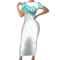 Personalised New Zealand Aotearoa Short Sleeve Bodycon Dress Nurse Tribal Teal Version