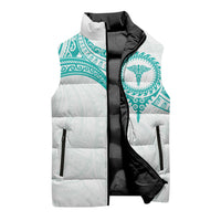Personalised New Zealand Aotearoa Sleeveless Puffer Jacket Nurse Tribal Teal Version