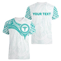 Personalised New Zealand Aotearoa Women V-Neck T-Shirt Nurse Tribal Teal Version