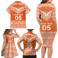 Personalised Tonga Tailulu College Family Matching Long Sleeve Bodycon Dress and Hawaiian Shirt Tongan Kupesi Pattern LT05 - Polynesian Pride
