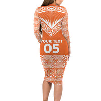 Personalised Tonga Tailulu College Family Matching Long Sleeve Bodycon Dress and Hawaiian Shirt Tongan Kupesi Pattern LT05 - Polynesian Pride