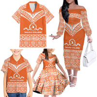 Personalised Tonga Tailulu College Family Matching Off The Shoulder Long Sleeve Dress and Hawaiian Shirt Tongan Kupesi Pattern LT05 - Polynesian Pride