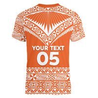 Personalised Tonga Tailulu College Women V-Neck T-Shirt Tongan Kupesi Pattern
