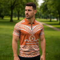 Personalised Tonga Tailulu College Zipper Polo Shirt Tongan Kupesi Pattern