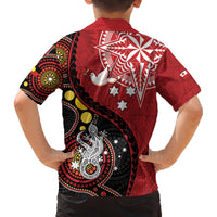 Tonga Ngatu And Australia Aboriginal Family Matching Off The Shoulder Long Sleeve Dress and Hawaiian Shirt Tongan Dove And Kangaroo Together LT05 - Polynesian Pride