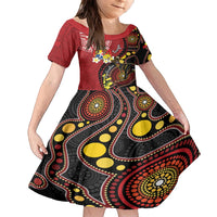 Tonga Ngatu And Australia Aboriginal Family Matching Off Shoulder Maxi Dress and Hawaiian Shirt Tongan Dove And Kangaroo Together LT05 Daughter's Dress Red - Polynesian Pride