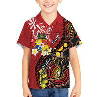 Tonga Ngatu And Australia Aboriginal Family Matching Puletasi and Hawaiian Shirt Tongan Dove And Kangaroo Together LT05 Son's Shirt Red - Polynesian Pride