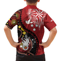 Tonga Ngatu And Australia Aboriginal Family Matching Short Sleeve Bodycon Dress and Hawaiian Shirt Tongan Dove And Kangaroo Together