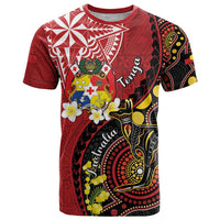Tonga Ngatu And Australia Aboriginal T Shirt Tongan Dove And Kangaroo Together LT05 Red - Polynesian Pride