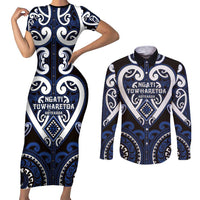 Custom Aotearoa Ngati Tuwharetoa Couples Matching Short Sleeve Bodycon Dress and Long Sleeve Button Shirt Maori Tribal Pattern