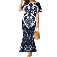 Custom Aotearoa Ngati Tuwharetoa Family Matching Mermaid Dress and Hawaiian Shirt Maori Tribal Pattern LT05 Mom's Dress Navy - Polynesian Pride