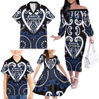 Custom Aotearoa Ngati Tuwharetoa Family Matching Off The Shoulder Long Sleeve Dress and Hawaiian Shirt Maori Tribal Pattern