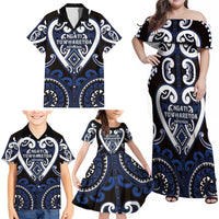 Custom Aotearoa Ngati Tuwharetoa Family Matching Off Shoulder Maxi Dress and Hawaiian Shirt Maori Tribal Pattern