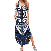Custom Aotearoa Ngati Tuwharetoa Family Matching Summer Maxi Dress and Hawaiian Shirt Maori Tribal Pattern LT05 Mom's Dress Navy - Polynesian Pride