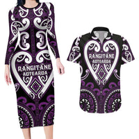 Custom Aotearoa Rangitane Couples Matching Long Sleeve Bodycon Dress and Hawaiian Shirt Maori Tribal Pattern