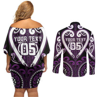 Custom Aotearoa Rangitane Couples Matching Off Shoulder Short Dress and Long Sleeve Button Shirt Maori Tribal Pattern