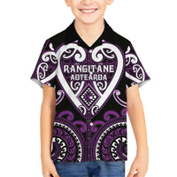 Custom Aotearoa Rangitane Family Matching Short Sleeve Bodycon Dress and Hawaiian Shirt Maori Tribal Pattern LT05 Son's Shirt Purple - Polynesian Pride