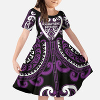 Custom Aotearoa Rangitane Family Matching Tank Maxi Dress and Hawaiian Shirt Maori Tribal Pattern LT05 Daughter's Dress Purple - Polynesian Pride
