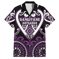Custom Aotearoa Rangitane Family Matching Tank Maxi Dress and Hawaiian Shirt Maori Tribal Pattern LT05 Dad's Shirt - Short Sleeve Purple - Polynesian Pride