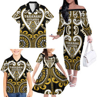 Custom Aotearoa Taranaki Family Matching Off The Shoulder Long Sleeve Dress and Hawaiian Shirt Maori Tribal Pattern