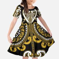 Custom Aotearoa Taranaki Family Matching Tank Maxi Dress and Hawaiian Shirt Maori Tribal Pattern LT05 Daughter's Dress Yellow - Polynesian Pride
