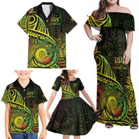 Personalised Fiji Lovoni Day Family Matching Off Shoulder Maxi Dress and Hawaiian Shirt 154th Years LT05 - Polynesian Pride