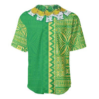 Fiji Lovoni Baseball Jersey Fijian Tapa Salusalu Green Glitter LT05 - Polynesian Pride