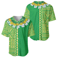 Fiji Lovoni Baseball Jersey Fijian Tapa Salusalu Green Glitter LT05 - Polynesian Pride