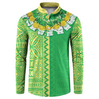 Fiji Lovoni Button Sweatshirt Fijian Tapa Salusalu Green Glitter