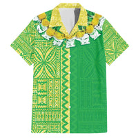 Fiji Lovoni Family Matching Off The Shoulder Long Sleeve Dress and Hawaiian Shirt Fijian Tapa Salusalu Green Glitter
