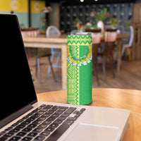 Fiji Lovoni Skinny Tumbler Fijian Tapa Salusalu Green Glitter LT05 - Polynesian Pride