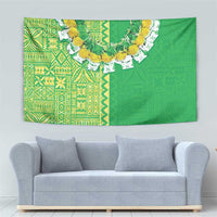 Fiji Lovoni Tapestry Fijian Tapa Salusalu Green Glitter LT05 - Polynesian Pride